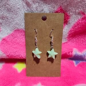 Green Star Bead Silver Drop/Dangle Earrings